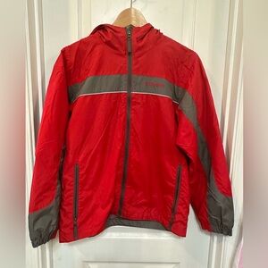 Columbia Red and Gray Kids Hooded Rain Jacket